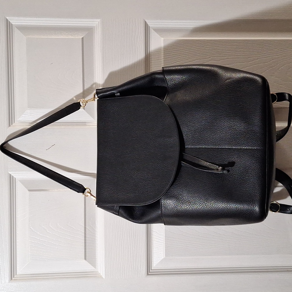Cuyana Black Leather Backpack with Gold Hardware